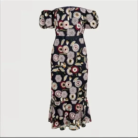 Sam Edelman Navy Blue Embroidered Floral Dress 14 NWT - Picture 4 of 8